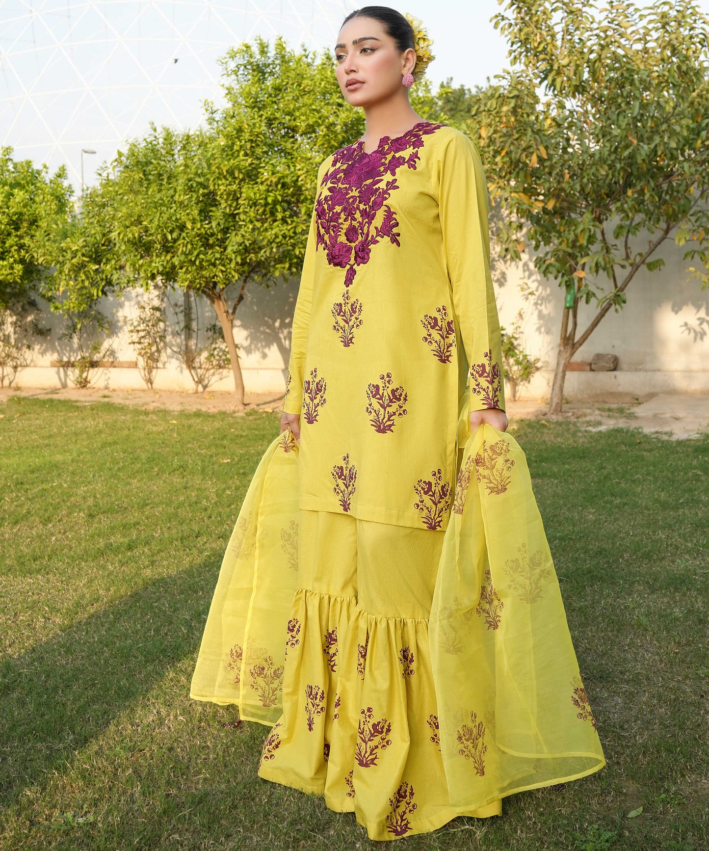 3 PIECE EMBROIDERED GHARARA SET