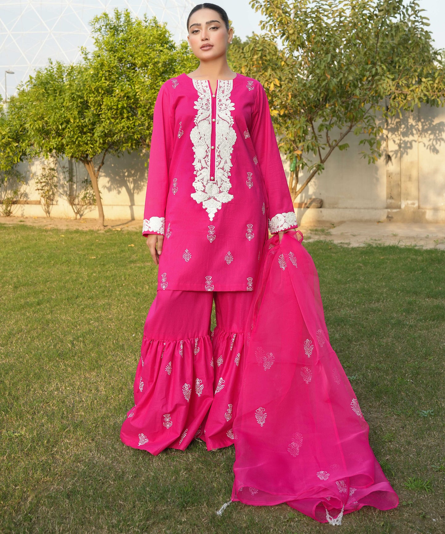 3 PIECE EMBROIDERED GHARARA SET