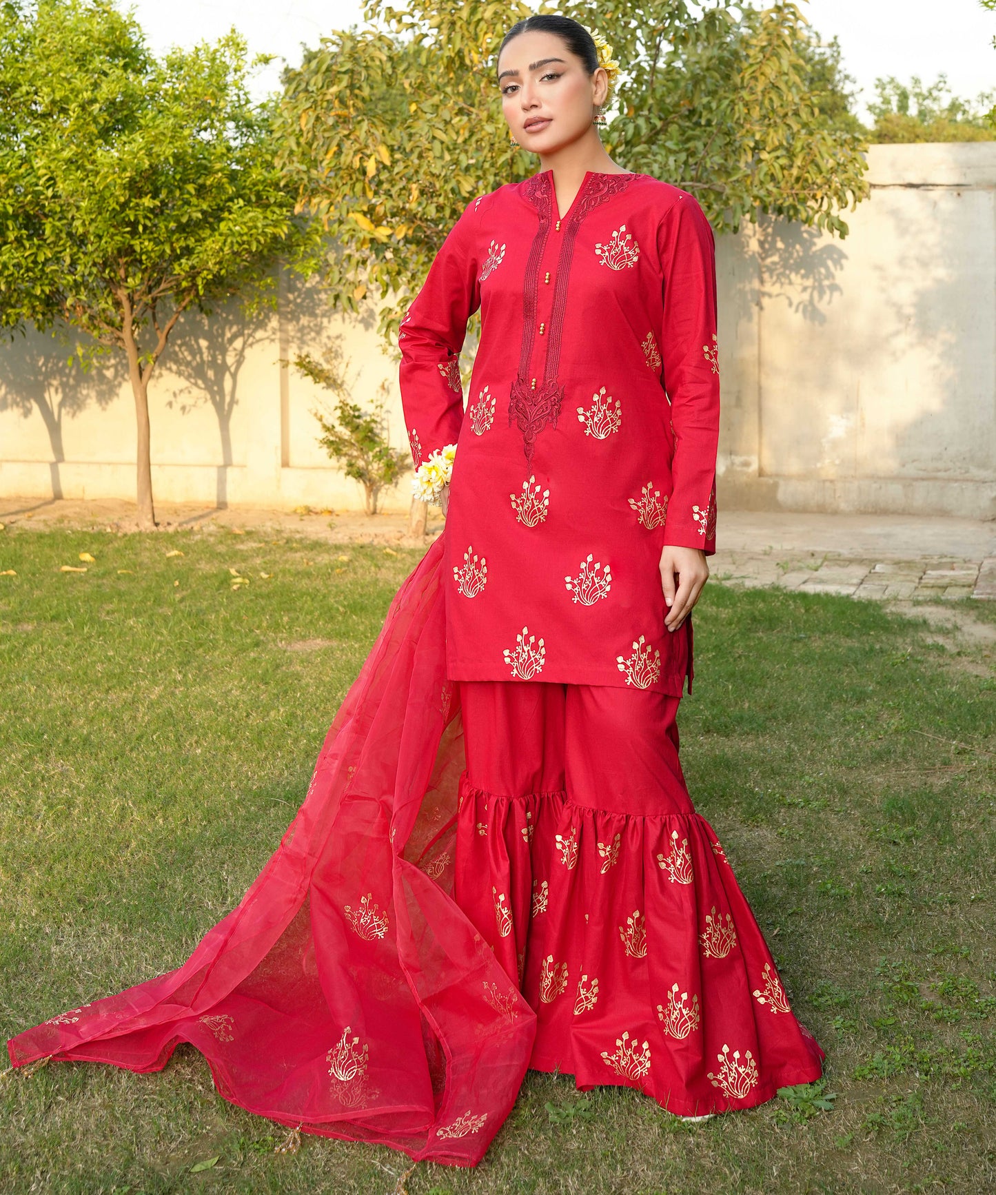 3 PIECE EMBROIDERED GHARARA SET