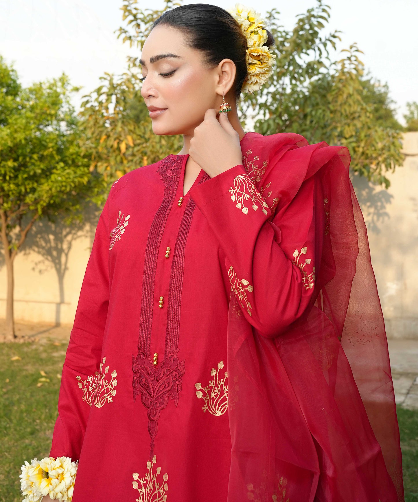 3 PIECE EMBROIDERED GHARARA SET