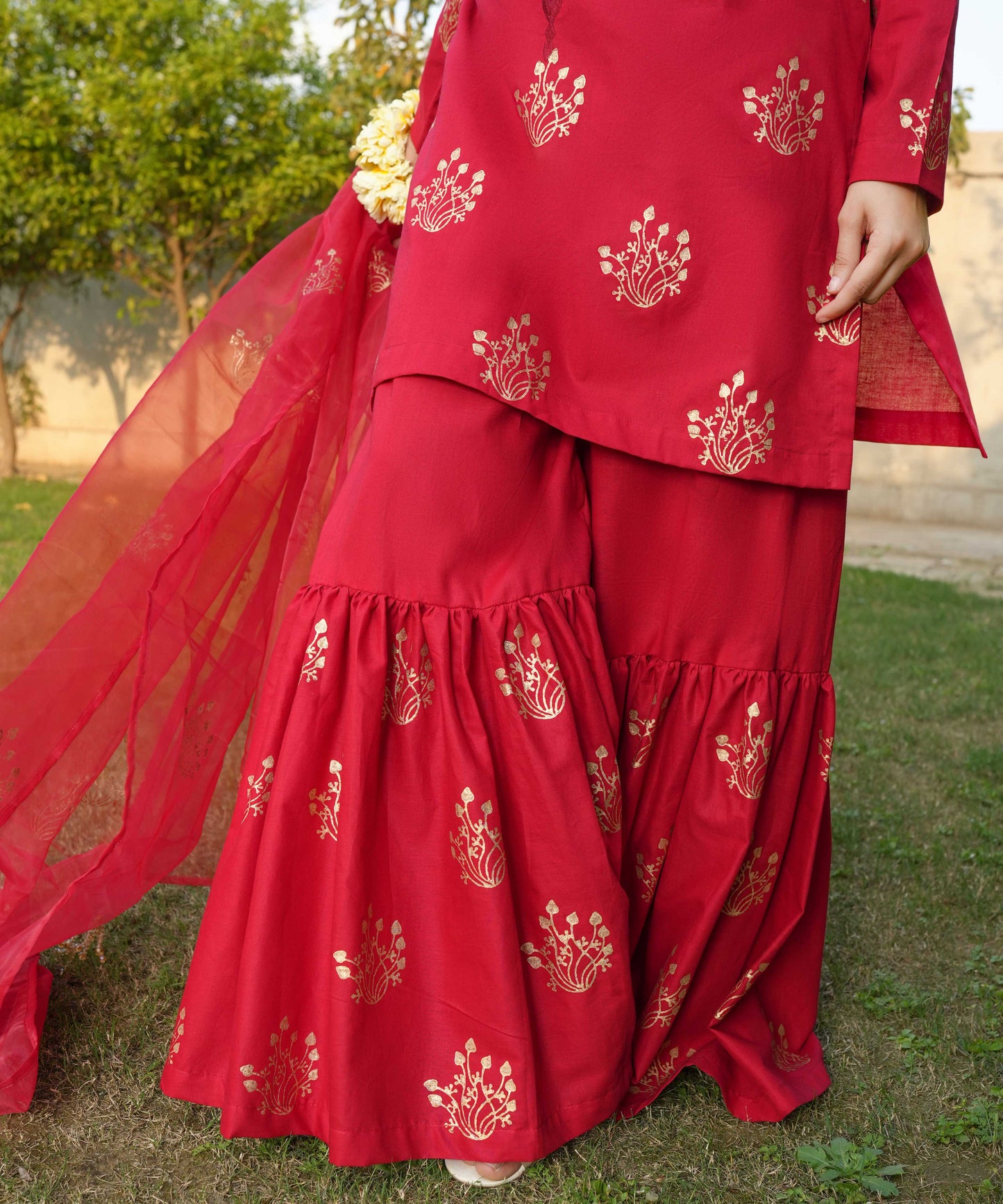 3 PIECE EMBROIDERED GHARARA SET