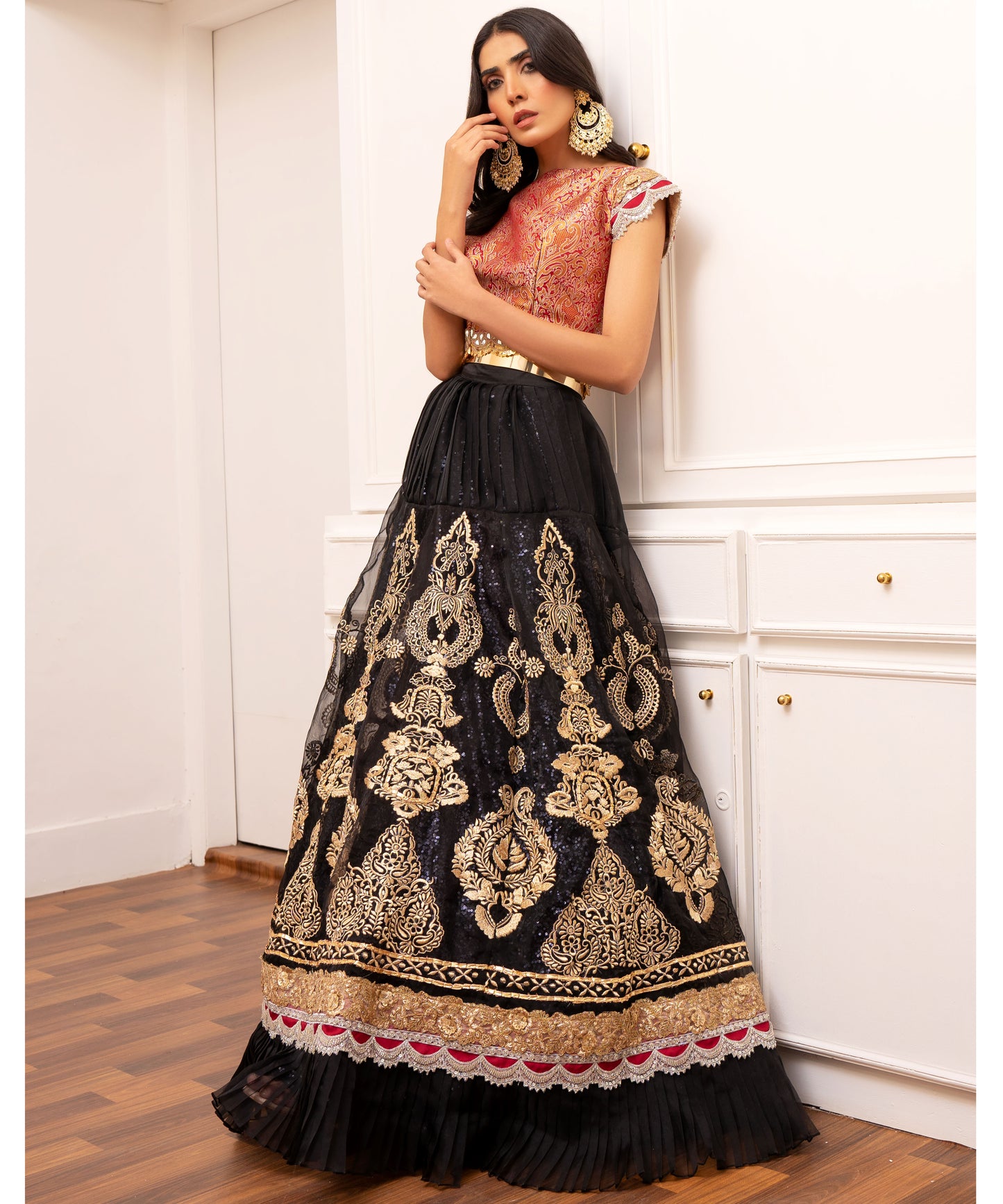 black organza designer lehenga