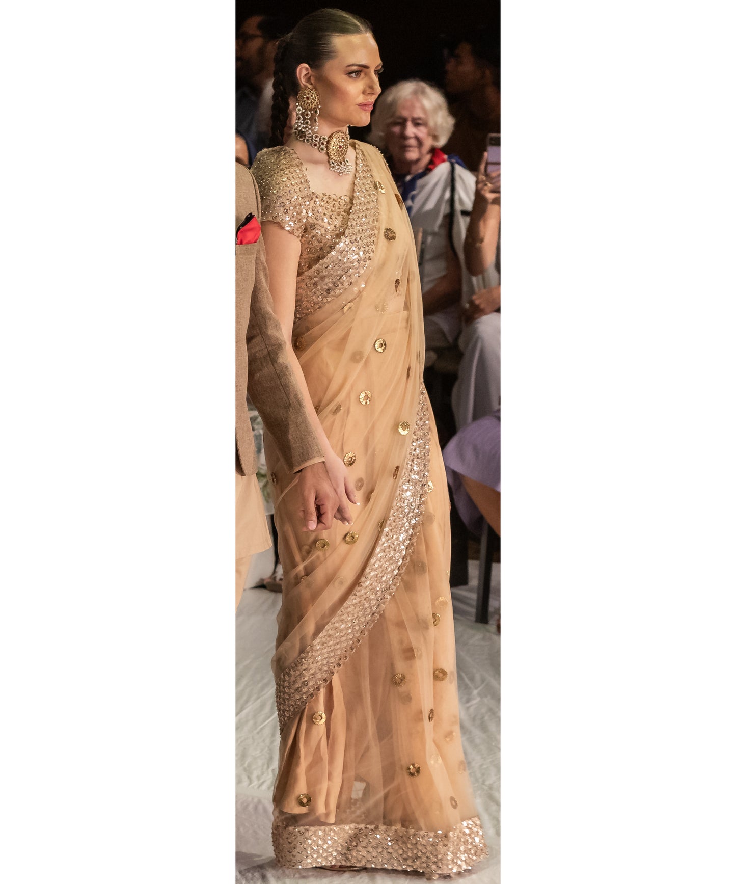 Beige gold saree for wedding online shopping