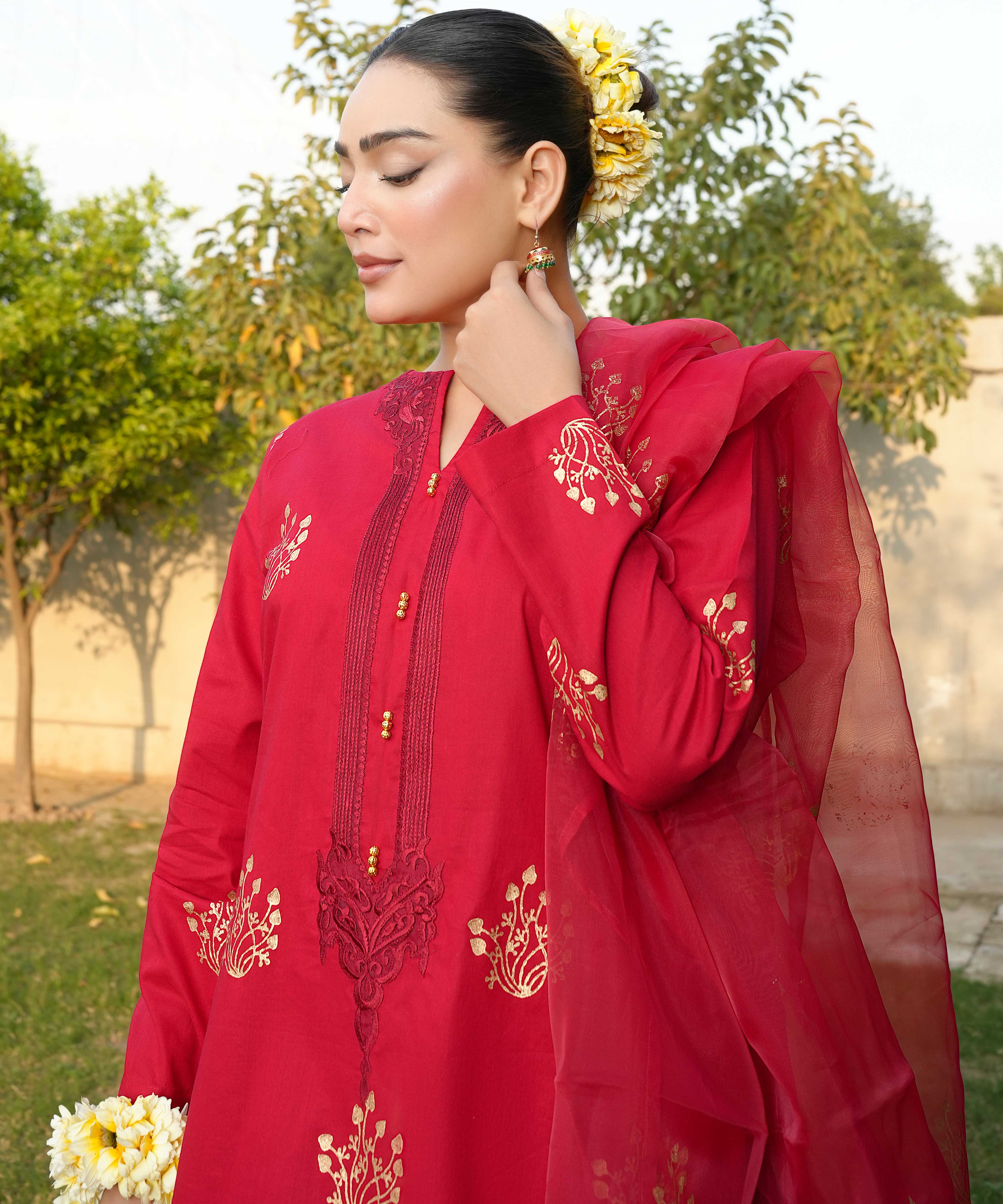 3 PIECE EMBROIDERED GHARARA SET