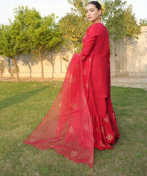 3 PIECE EMBROIDERED GHARARA SET
