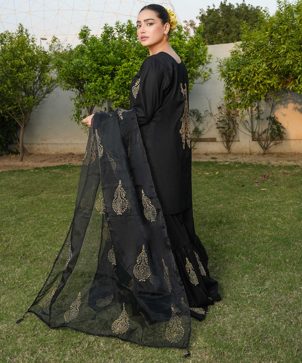 3 PIECE EMBROIDERED GHARARA SET