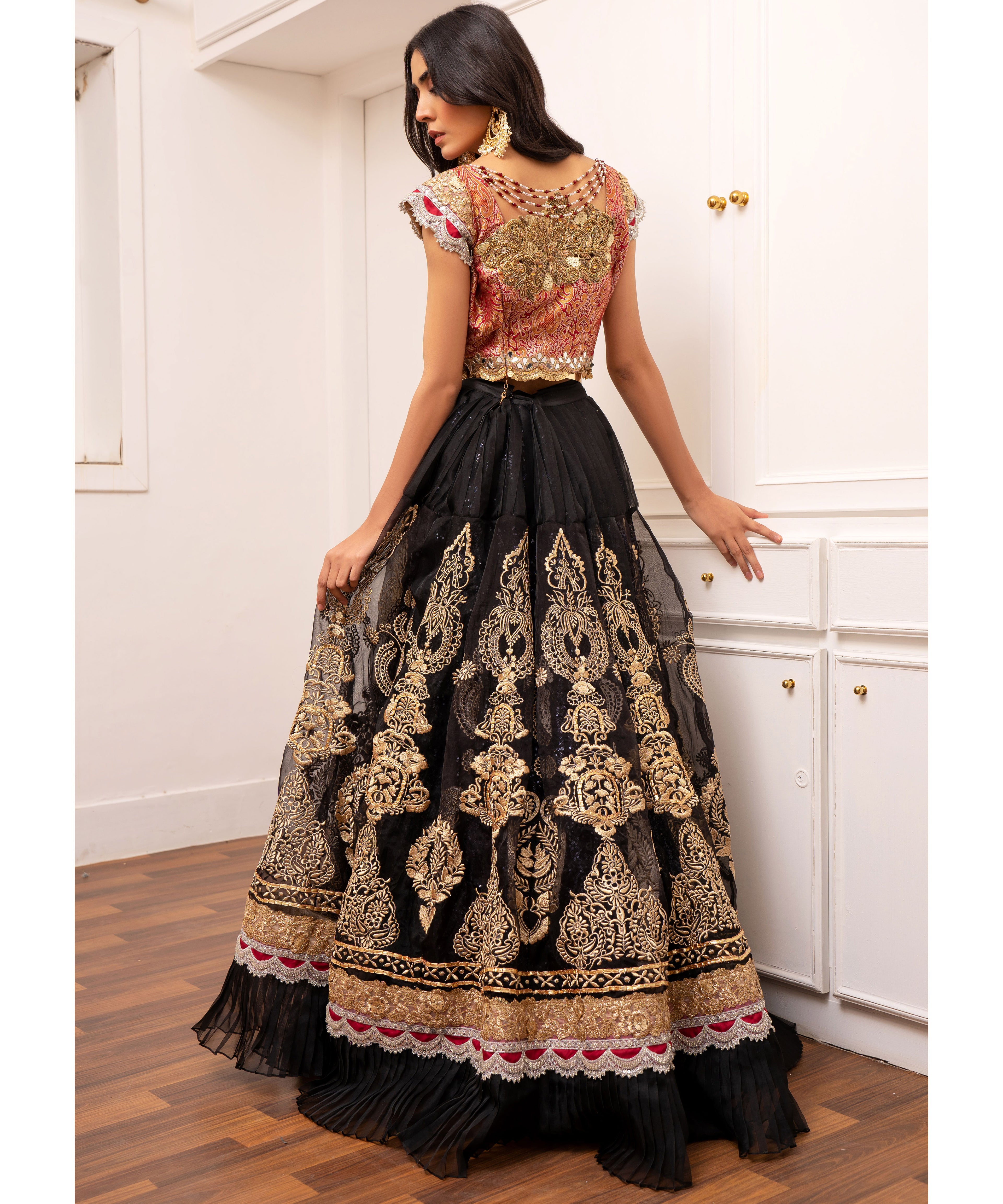black designer organza fabric lehenga choli online
