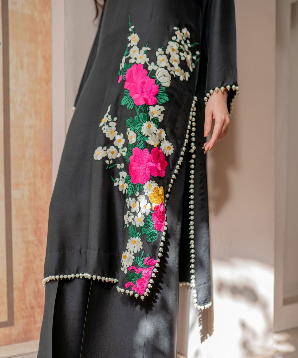 Black Pure Raw Silk