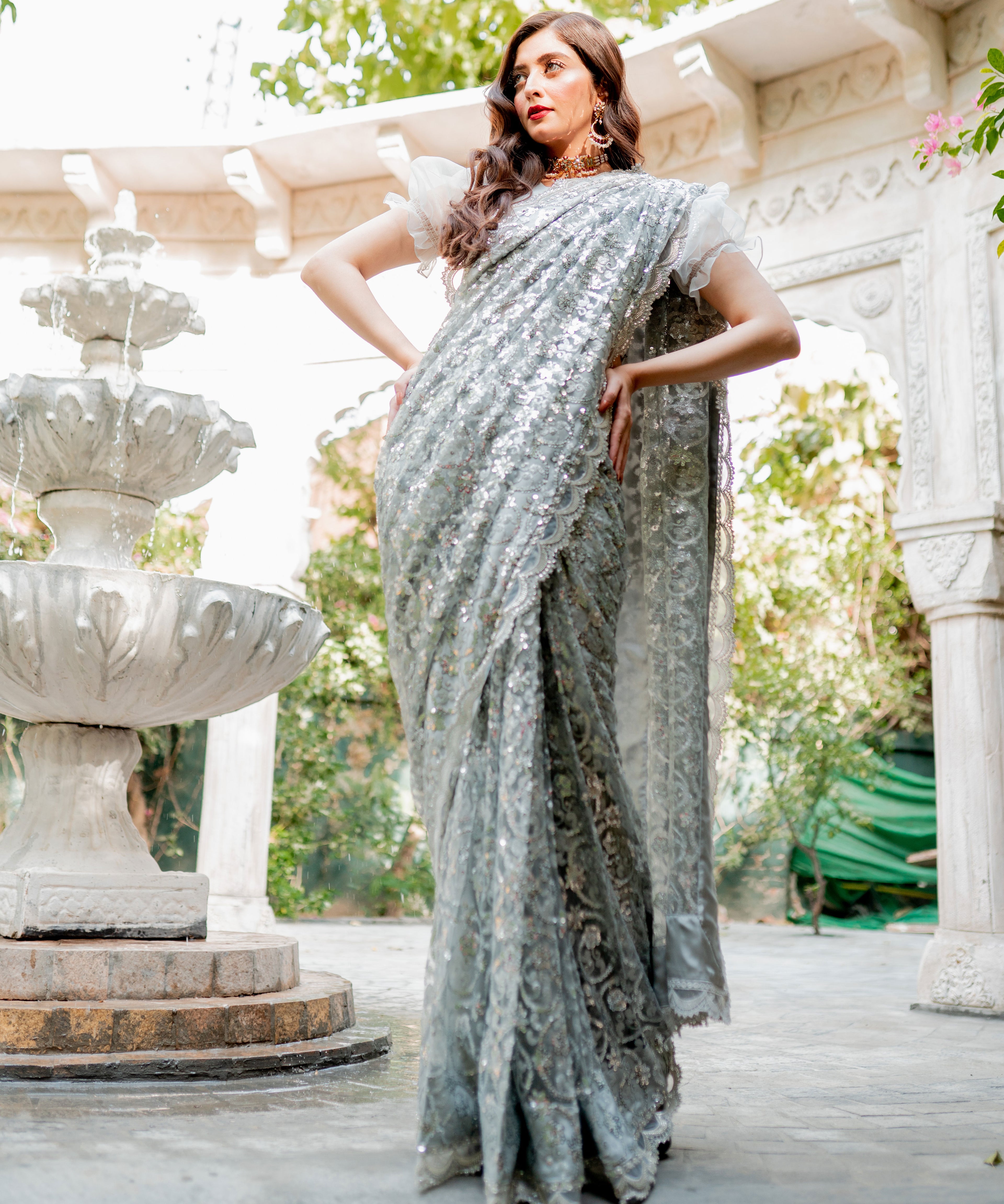 Silver Sequence Saree
