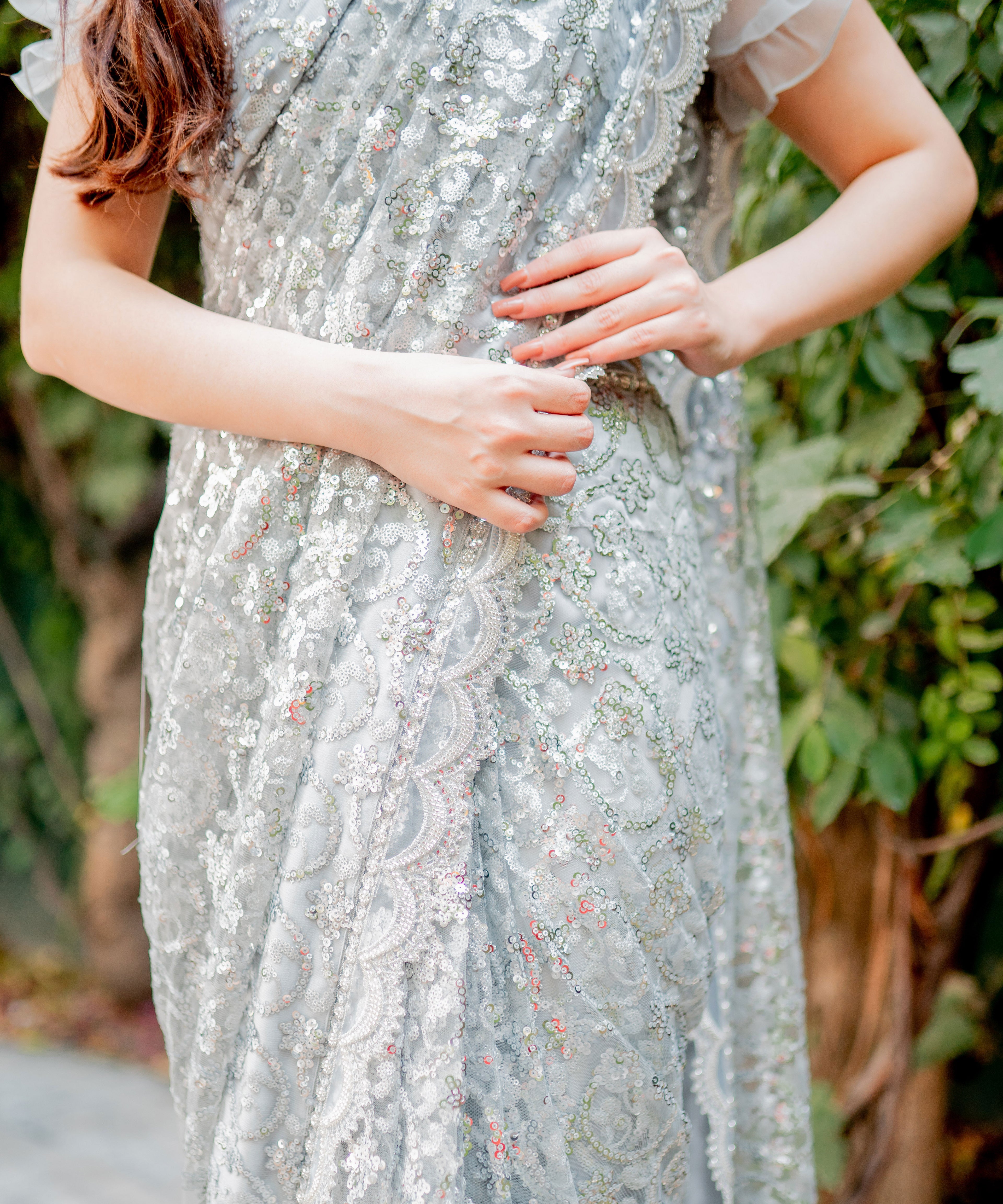 Silver Sequence Saree